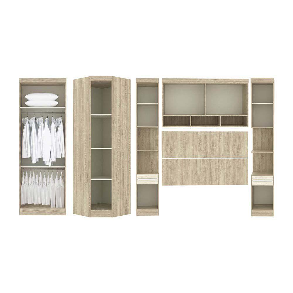 Guarda Roupa De Canto Casal 9 Portas 2 Gavetas Com Cabeceira Queen Master Luciane Móveis Avelã Rústico Com ártico Rústico - 4