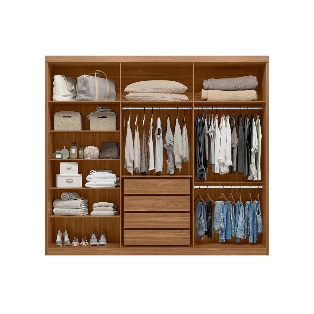 Guarda Roupa Casal 3 Portas 4 Gavetas 5 Prateleiras c/ Espelho Dalila Amêndola/Off White - Demóbile - 3