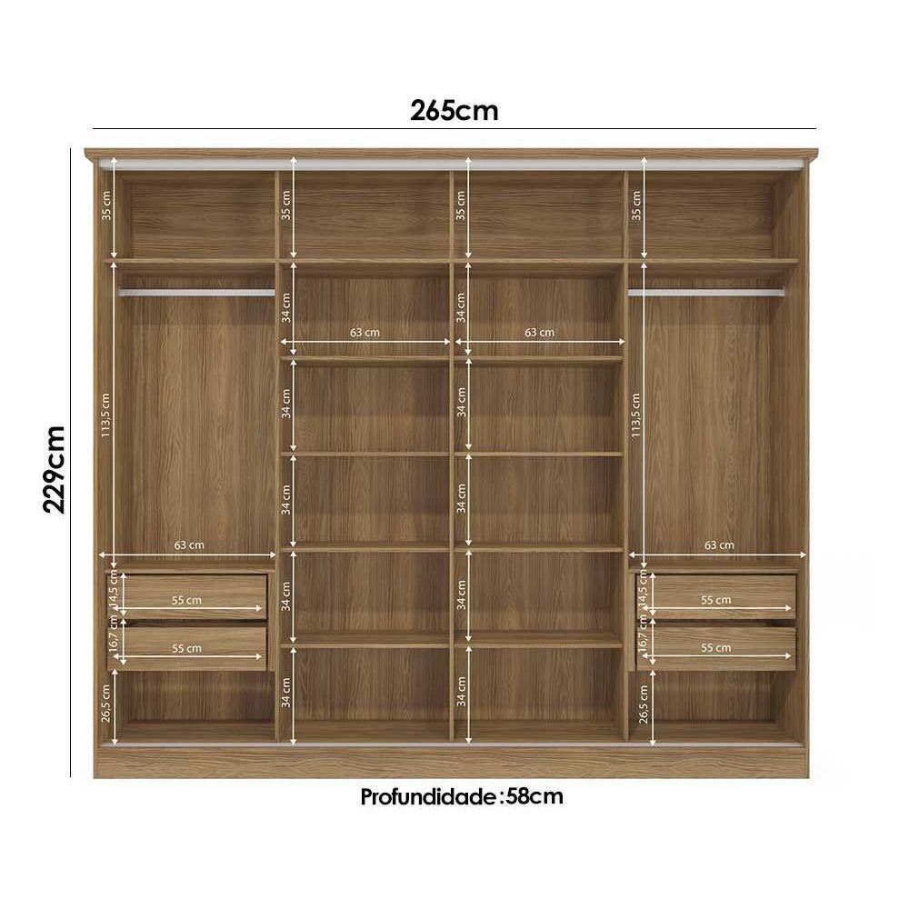 Guarda Roupa Casal N565 4 Portas de Correr e 4 Gavetas Nogueira/Macadamia - Kappesberg - 3
