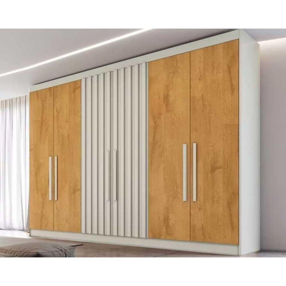 Guarda Roupa Casal Potente 6 Portas c/ 2 Ripados e 6 Gavetas Off White/Peroba - Europa - 1