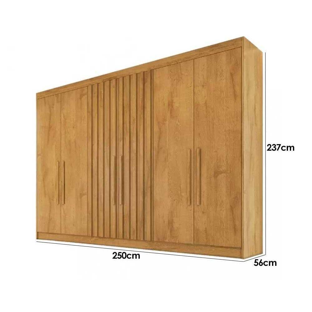 Guarda Roupa Casal Potente 6 Portas c/ 2 Ripados e 6 Gavetas Off White/Peroba - Europa - 3