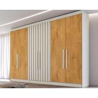 Guarda Roupa Casal Potente 6 Portas c/ 2 Ripados e 6 Gavetas Off White/Peroba - Europa - 1