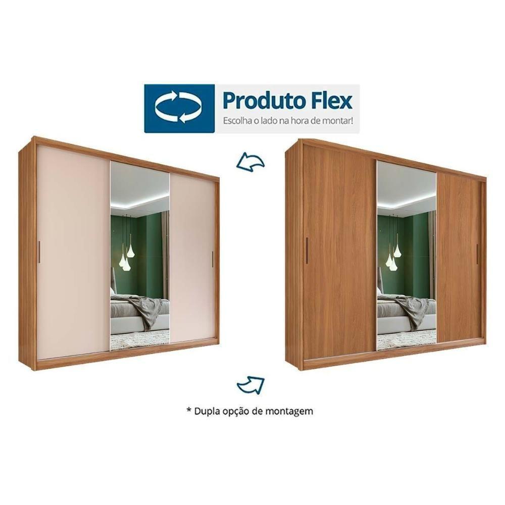 Guarda Roupa Casal 3 Portas 2 Gavetas 5 Prateleiras c/ Espelhos Dalila Amêndola/Off White - Demóbile - 2