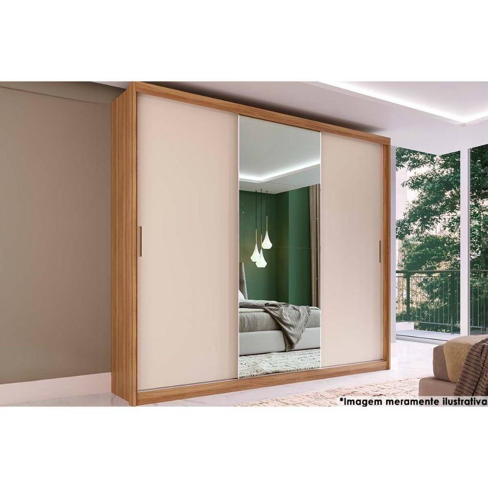 Guarda Roupa Casal 3 Portas 2 Gavetas 5 Prateleiras c/ Espelhos Dalila Amêndola/Off White - Demóbile - 4