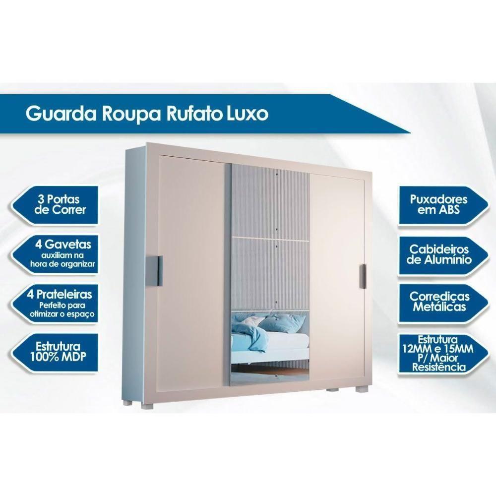 Guarda Roupa Casal Veneza Luxo 3 Portas de Correr e 4 Gavetas c/ Pés Naturale/Off White - Rufato - 5