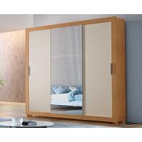 Guarda Roupa Casal Veneza Luxo 3 Portas de Correr e 4 Gavetas c/ Pés Naturale/Off White - Rufato - 1