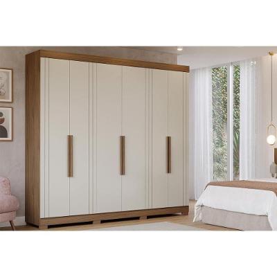 Guarda Roupa Casal Cecilia 6 Portas de Bater 6 Gavetas Avelã-Off White MDF