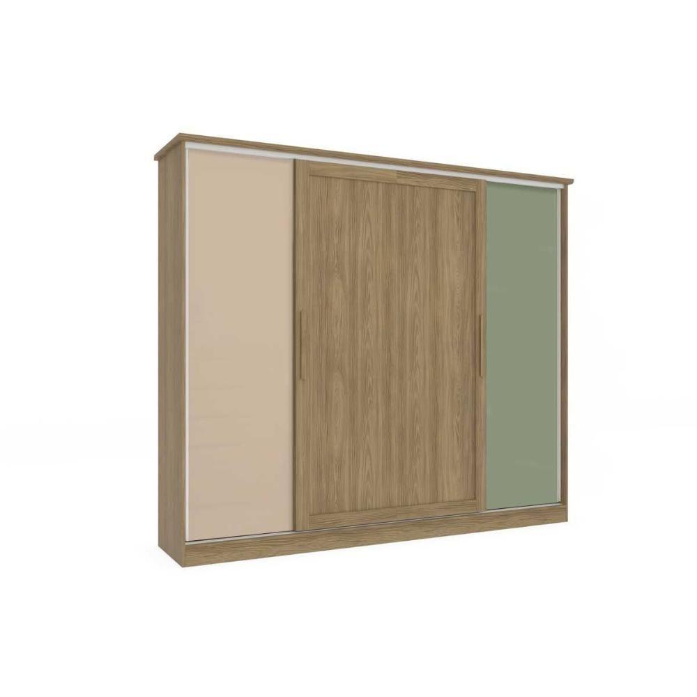 Guarda Roupa Casal N565 4 Portas de Correr e 4 Gavetas Nogueira/Macadamia/Verde Oliva - Kappesberg - 1