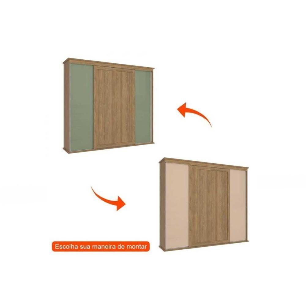 Guarda Roupa Casal N565 4 Portas de Correr e 4 Gavetas Nogueira/Macadamia/Verde Oliva - Kappesberg - 9