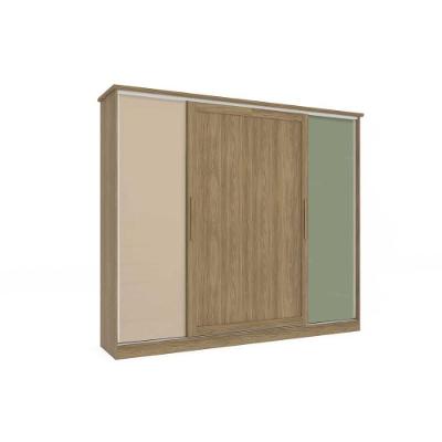 Guarda Roupa Casal N565 4 Portas de Correr 4 Gavetas Nogueira-macadamia-verde Oliva