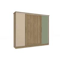 Guarda Roupa Casal N565 4 Portas de Correr e 4 Gavetas Nogueira/Macadamia/Verde Oliva - Kappesberg - 1