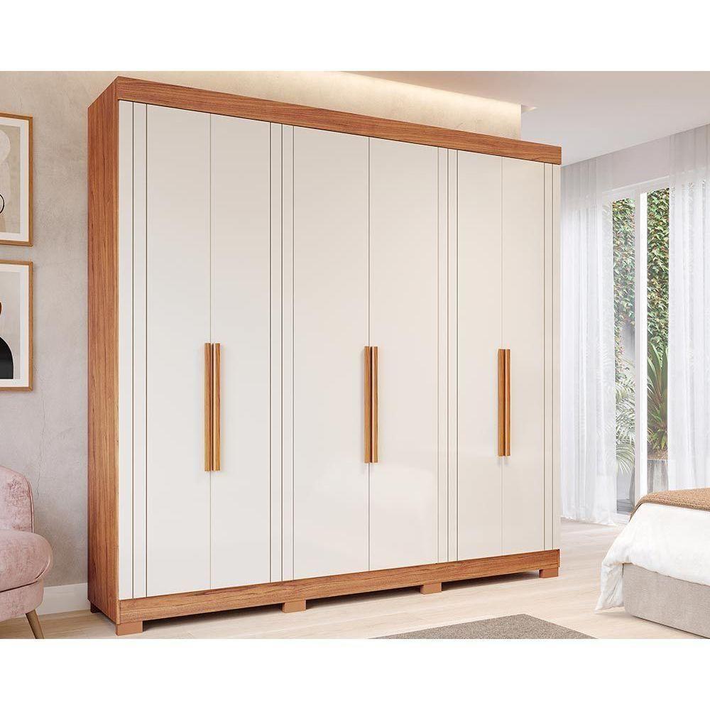 Guarda Roupa Casal 6 Portas c/ Espelho e Pés Cecilia Cinamomo/Off White - Panan - 1