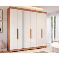 Guarda Roupa Casal 6 Portas c/ Espelho e Pés Cecilia Cinamomo/Off White - Panan - 1