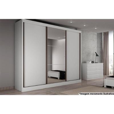 Guarda Roupa Casal Spazzio Plus 3 Portas de Correr 6 Gavetas Branco MDF com Espelho
