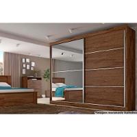 Guarda Roupa Casal 2 Portas de Correr e 4 Gavetas c/ 1 Espelho Verona Plus Braúna - Europa - 1