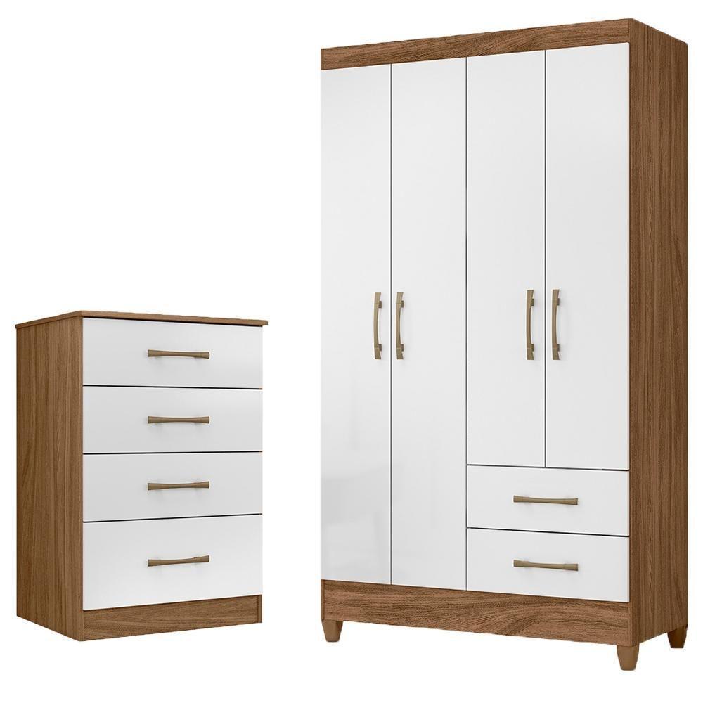 Kit Guarda Roupa Solteiro Chile E Cômoda Ms - Naturale / Branco Naturale / Branco - 1