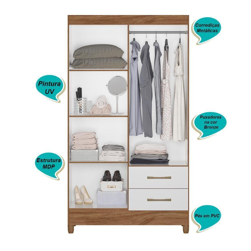 Kit Guarda Roupa Solteiro Chile E Cômoda Ms - Naturale / Branco Naturale / Branco - 7