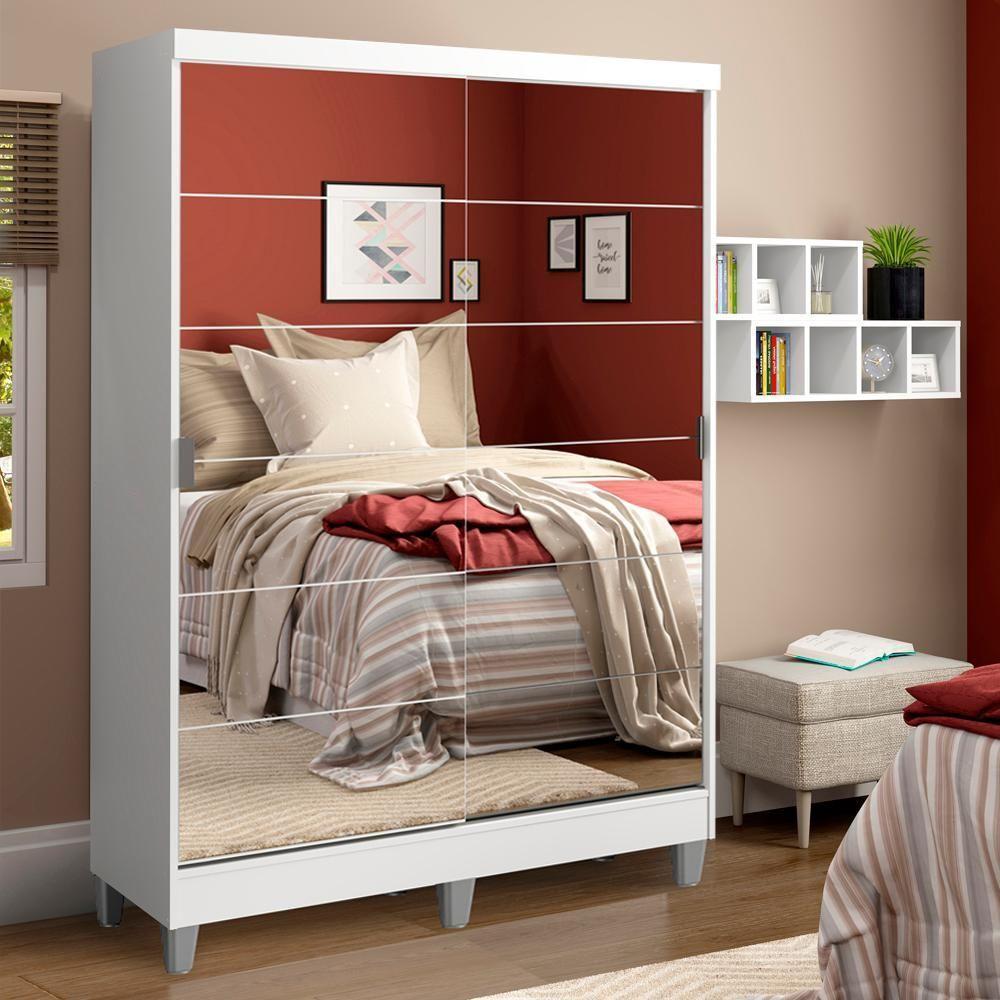 Guarda-Roupas Luke Branco 2 Portas Espelho Com Pés Madesa - 1