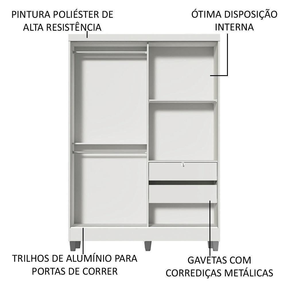 Guarda-Roupas Luke Branco 2 Portas Espelho Com Pés Madesa - 4