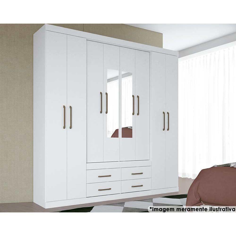 Guarda Roupa Casal 8 Portas e 4 gavetas c/ Espelho Nápoles Branco - Santos Andirá - 1