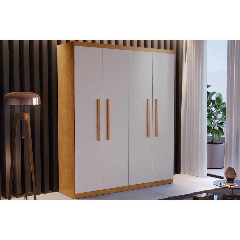 Guarda Roupa Solteiro 4 Portas e 2 Gavetas Espanha Naturale/Off White - Rufato - 1