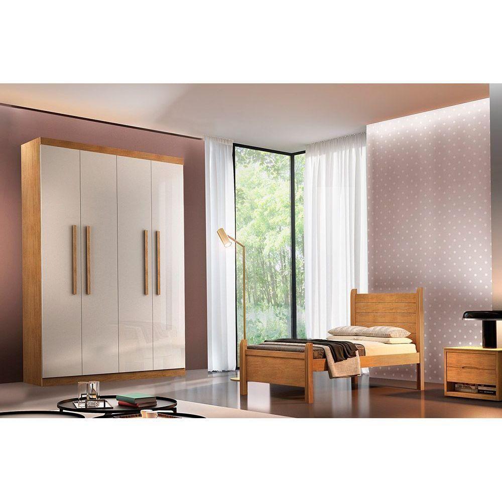 Guarda Roupa Solteiro 4 Portas e 2 Gavetas Espanha Naturale/Off White - Rufato - 2