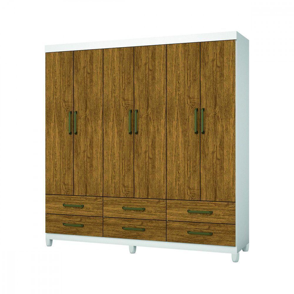 Guarda Roupa D22 6 Portas 6 Gavetas Com Pés Carioca Móveis Branco Com Freijó - 1