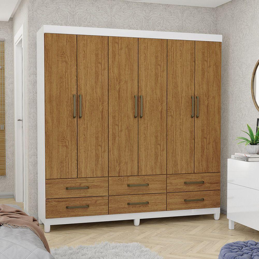 Guarda Roupa D22 6 Portas 6 Gavetas Com Pés Carioca Móveis Branco Com Freijó - 2