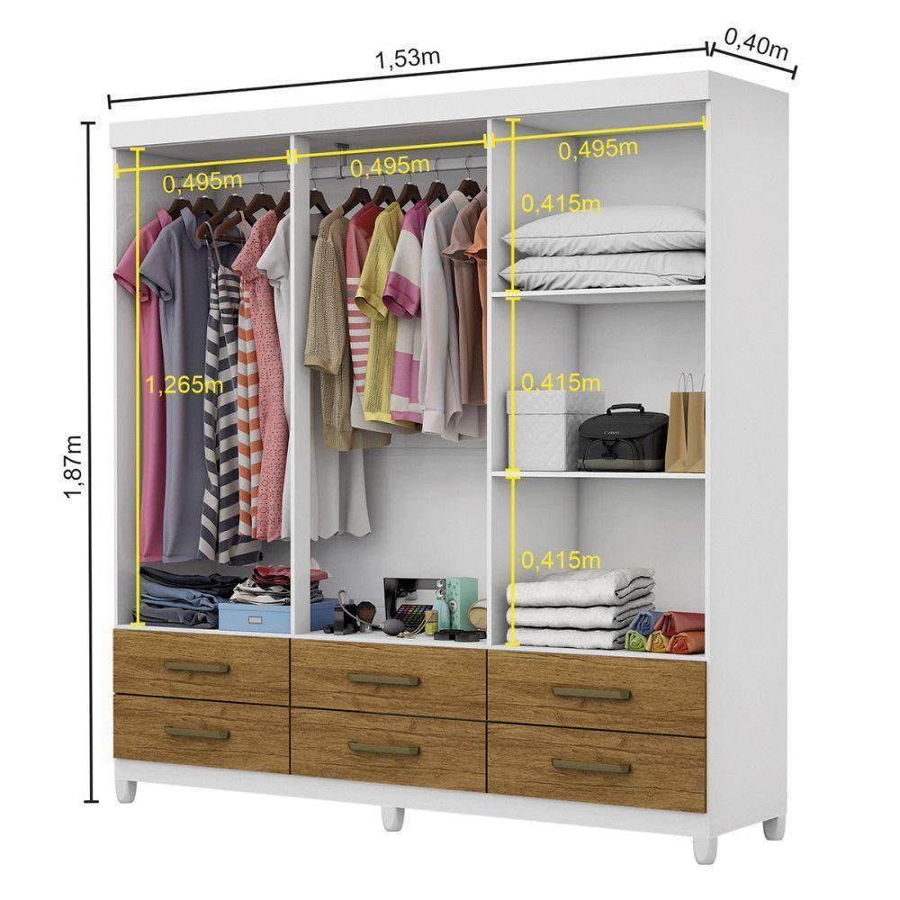 Guarda Roupa D22 6 Portas 6 Gavetas Com Pés Carioca Móveis Branco Com Freijó - 3