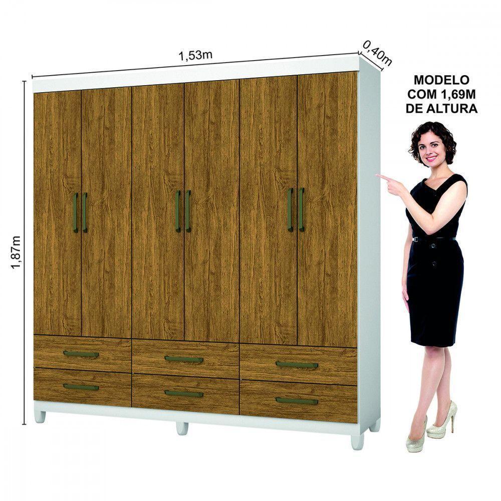 Guarda Roupa D22 6 Portas 6 Gavetas Com Pés Carioca Móveis Branco Com Freijó - 4