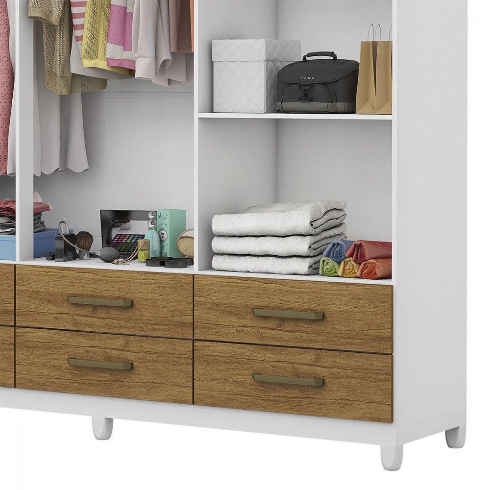 Guarda Roupa D22 6 Portas 6 Gavetas Com Pés Carioca Móveis Branco Com Freijó - 5
