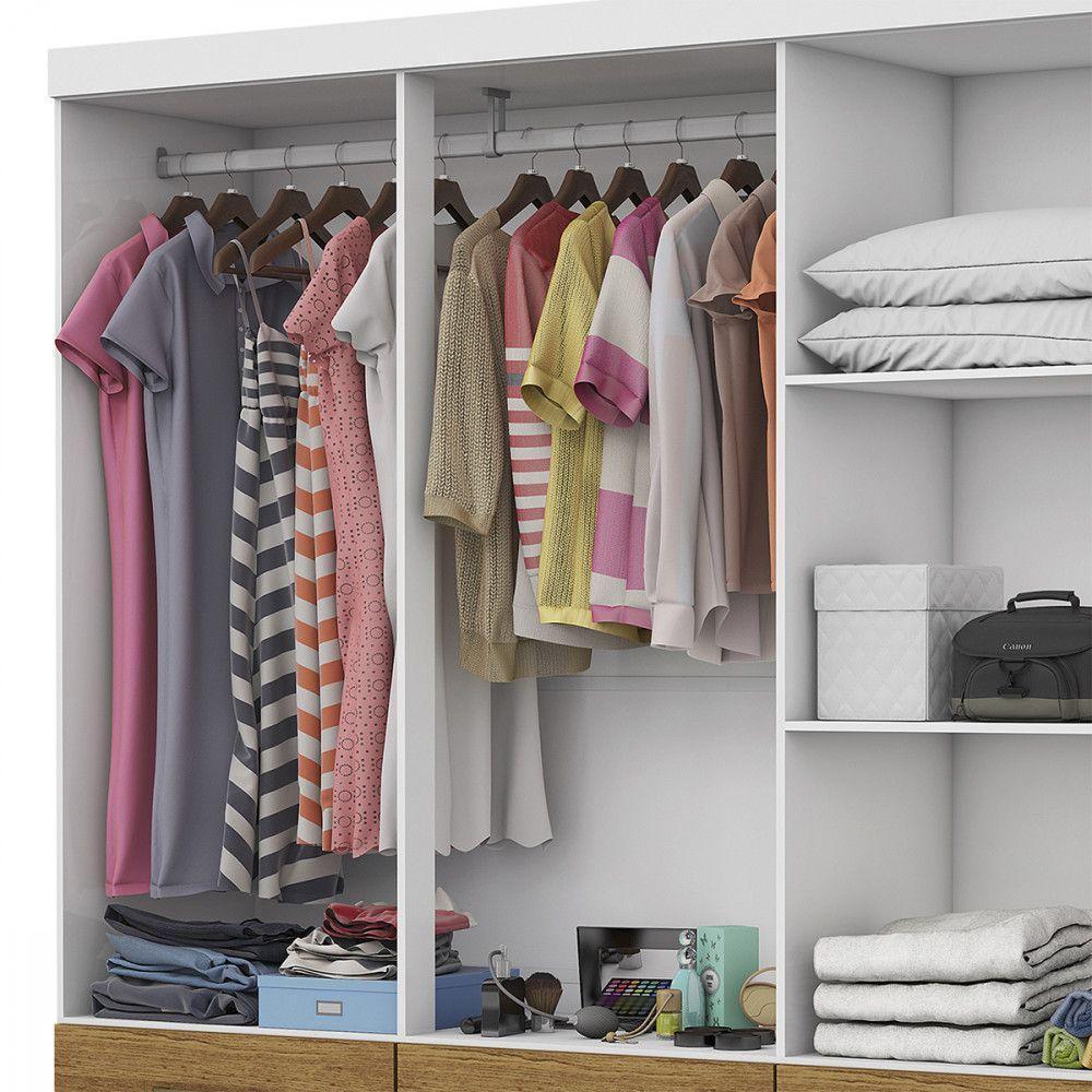 Guarda Roupa D22 6 Portas 6 Gavetas Com Pés Carioca Móveis Branco Com Freijó - 6