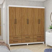 Guarda Roupa D22 6 Portas 6 Gavetas Com Pés Carioca Móveis Branco Com Freijó - 2