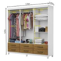 Guarda Roupa D22 6 Portas 6 Gavetas Com Pés Carioca Móveis Branco Com Freijó - 3