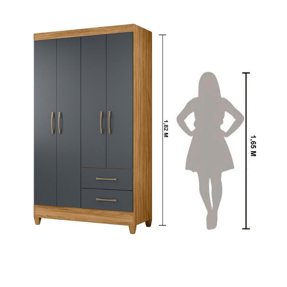 Guarda Roupa Solteiro 4 Portas 2 Gavetas Chile - Freijo / Cinza Freijo / Cinza - 3