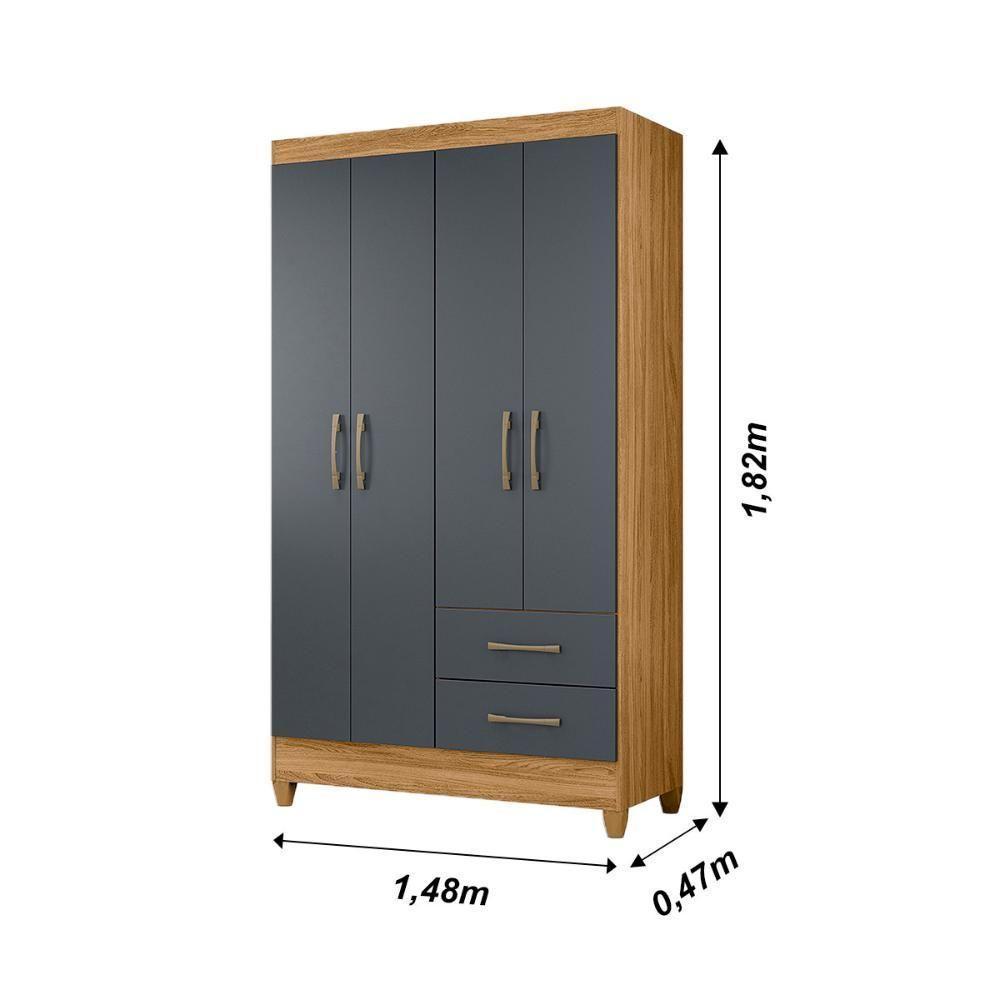 Guarda Roupa Solteiro 4 Portas 2 Gavetas Chile - Freijo / Cinza Freijo / Cinza - 4