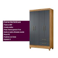 Guarda Roupa Solteiro 4 Portas 2 Gavetas Chile - Freijo / Cinza Freijo / Cinza - 2