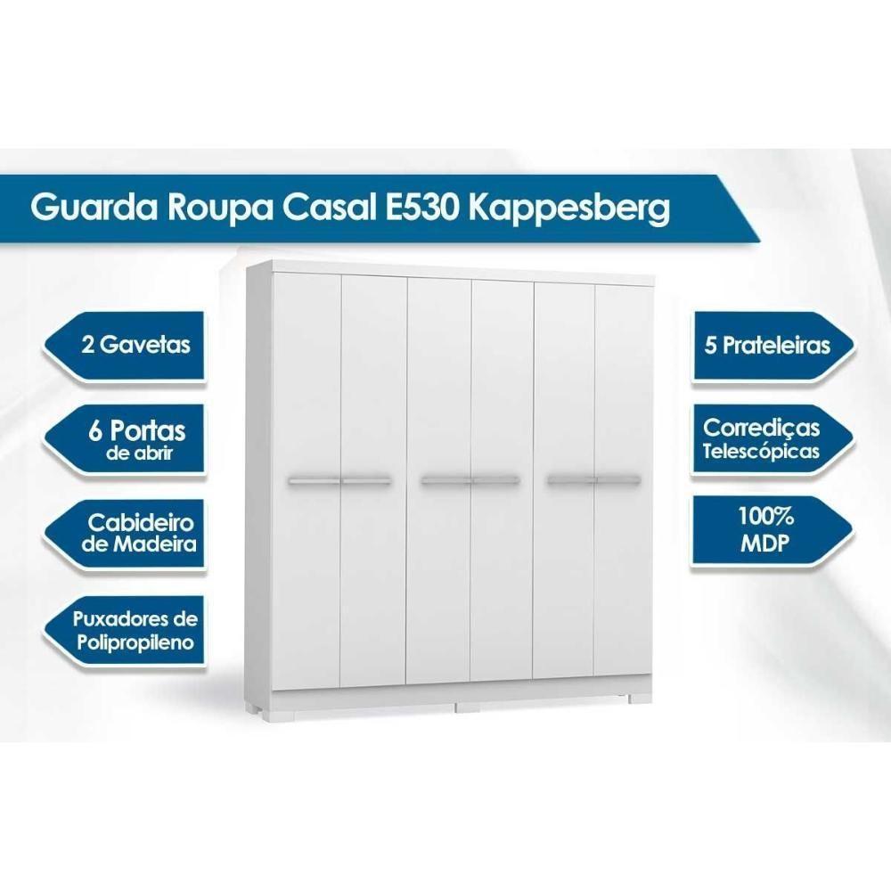 Guarda Roupa 6 Portas Open E 2 Gavetas E530 Branco - Kappesberg - 9