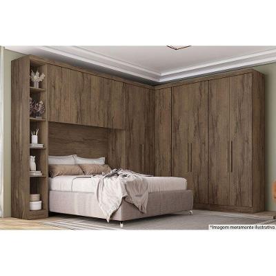 Módulo Guarda Roupa Casal Cantoneira Rizon 4 Prateleiras Freijó Cumaru MDF