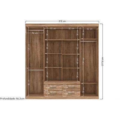 Guarda Roupa Casal Nápoles 8 Portas de Abrir 4 Gavetas Ébano Santos Andirá