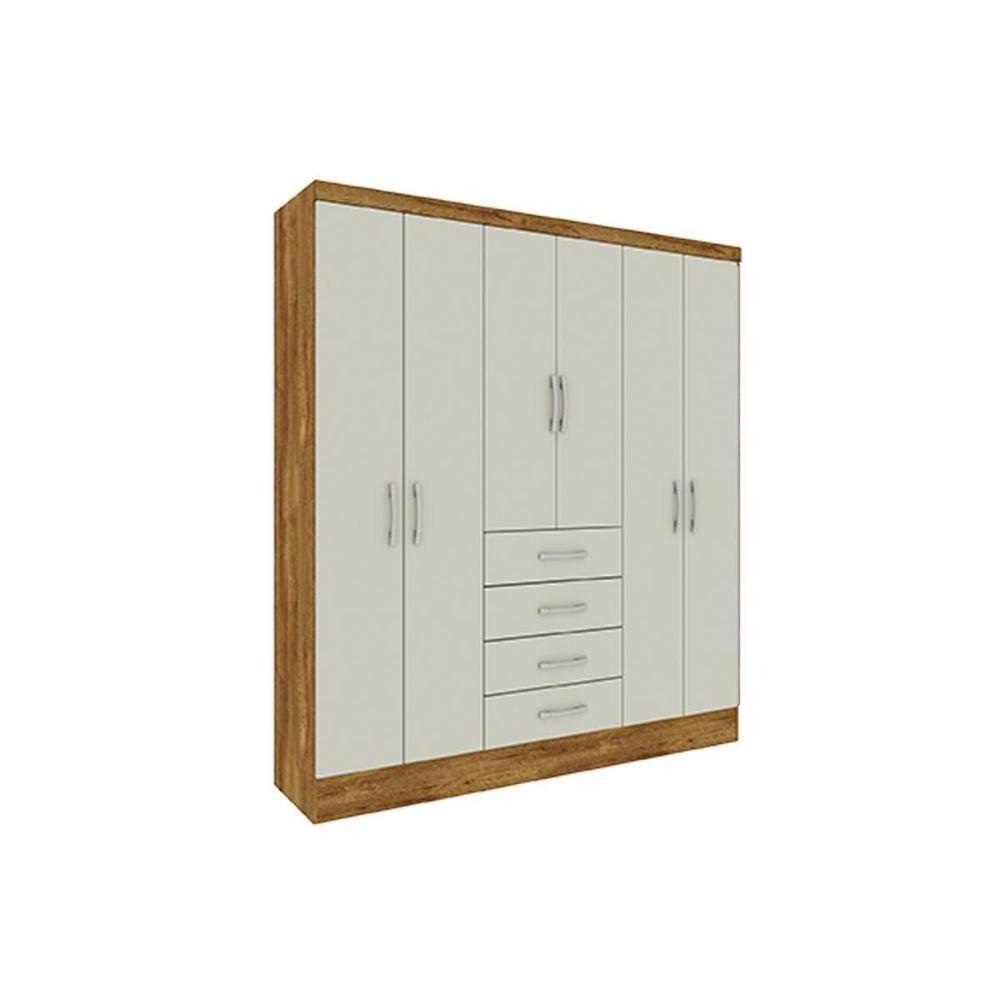 Guarda Roupa 6 Portas Arizona c/ e 4 Gavetas Cinamomo/Off White - Tcil Móveis - 8