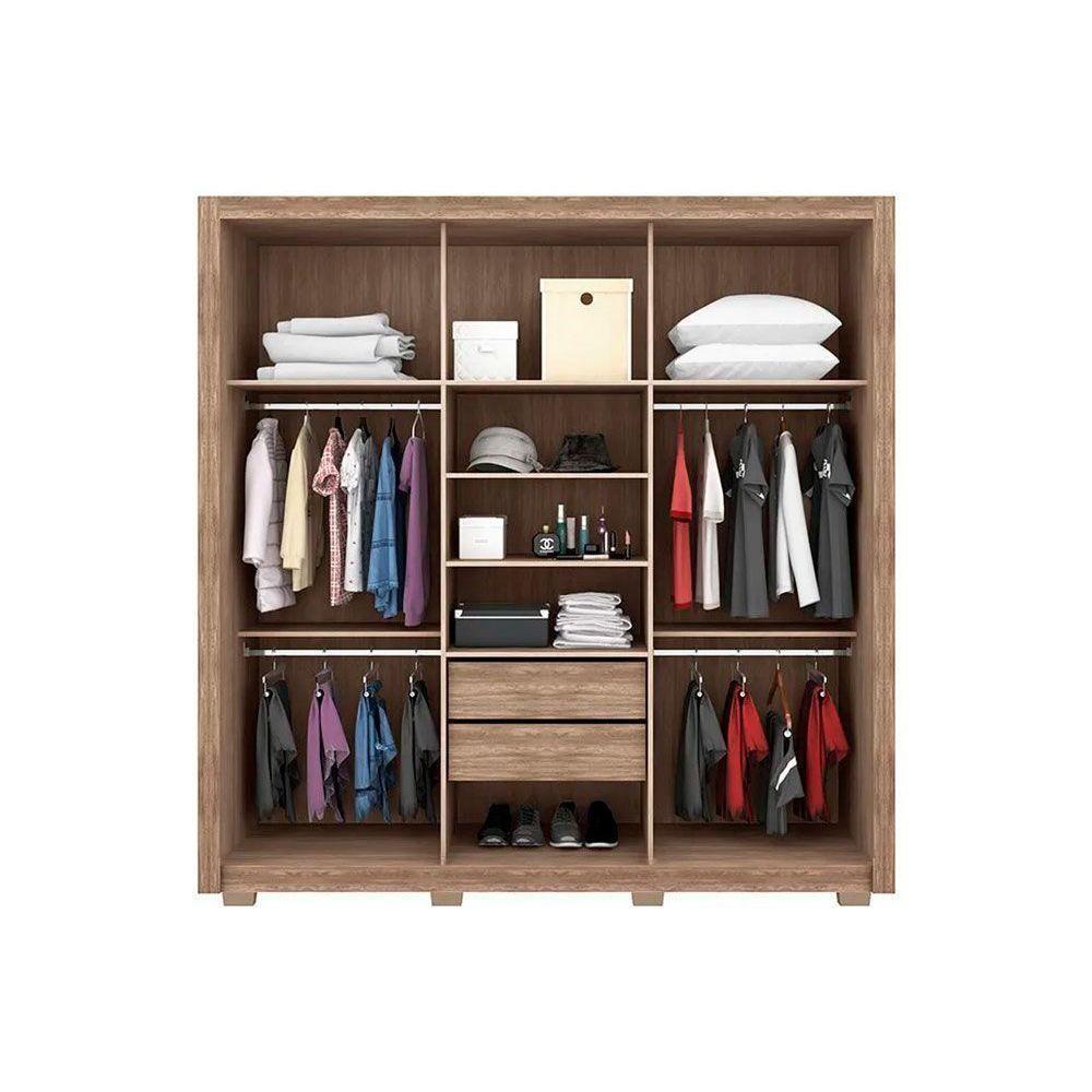 Guarda Roupa Casal 3 Portas de Correr e 2 Gavetas c/ Espelho e Pés Residence Amêndola/Off White - Demóbile - 5