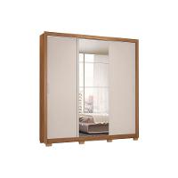 Guarda Roupa Casal 3 Portas de Correr e 2 Gavetas c/ Espelho e Pés Residence Amêndola/Off White - Demóbile - 1
