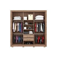 Guarda Roupa Casal 3 Portas de Correr e 2 Gavetas c/ Espelho e Pés Residence Amêndola/Off White - Demóbile - 5