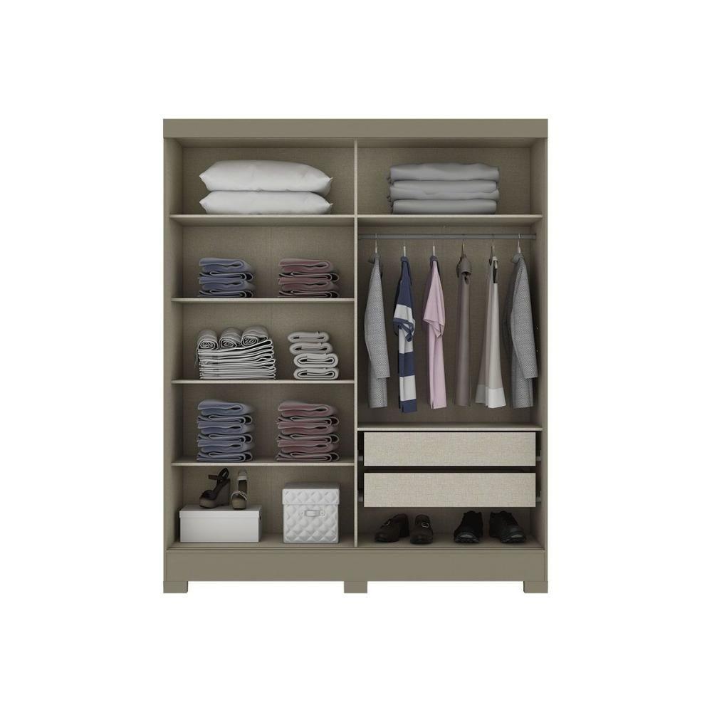 Guarda Roupa Casal 2 Portas de Correr e 2 Gavetas c/ Espelho Briz B74 Nature/Off White - Henn - 3