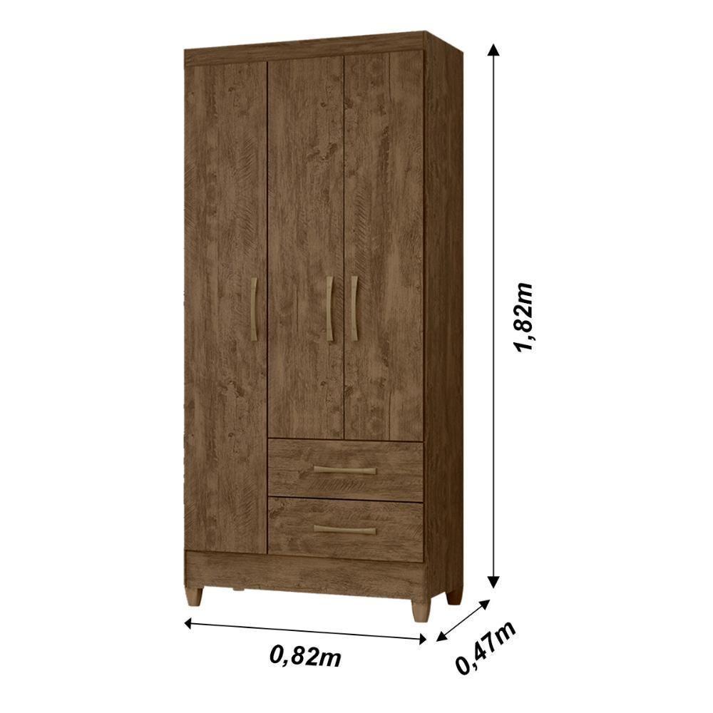 Guarda Roupa Solteiro 3 Portas 2 Gavetas Lima - Castanho Wood Castanho Wood - 2