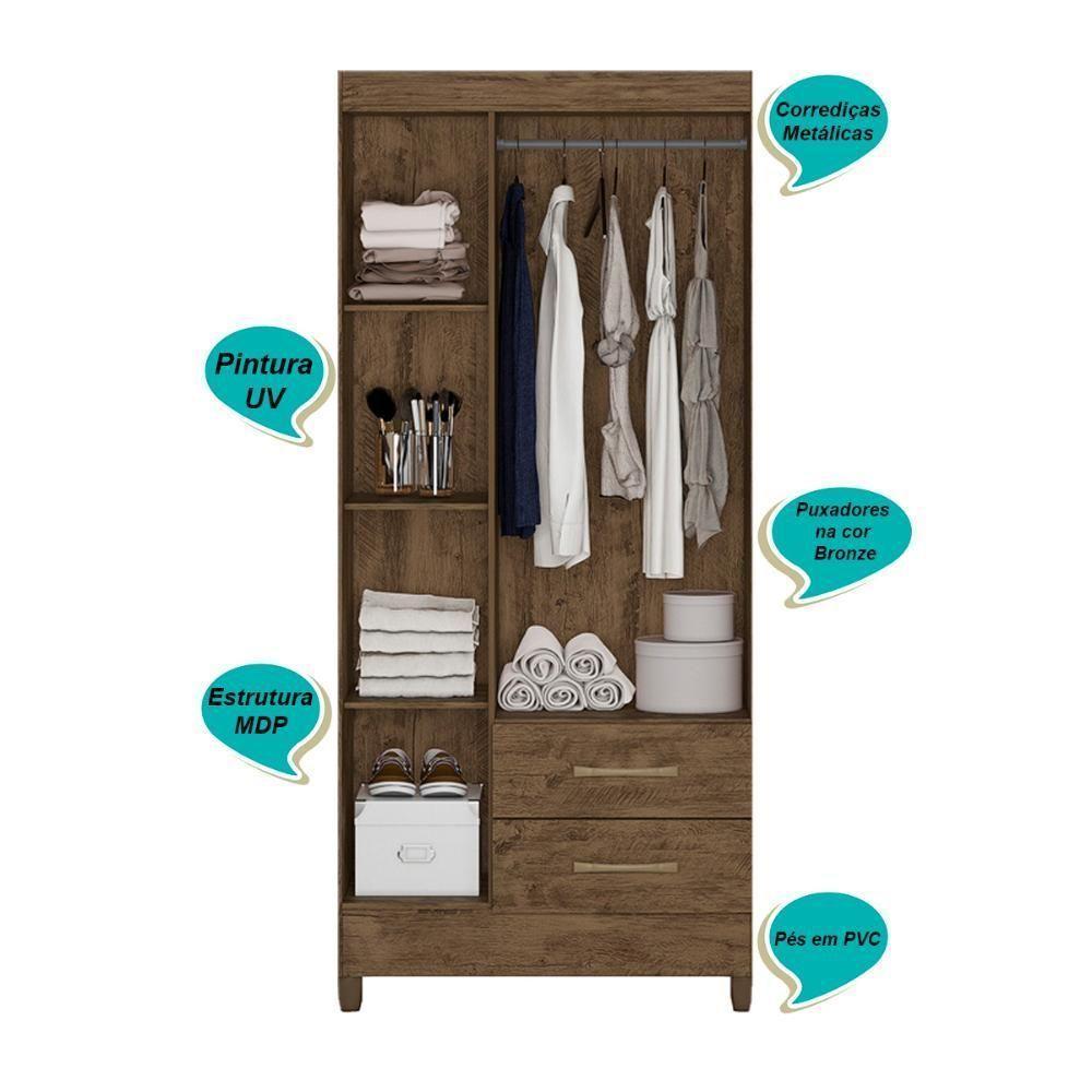 Guarda Roupa Solteiro 3 Portas 2 Gavetas Lima - Castanho Wood Castanho Wood - 6