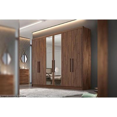 Guarda Roupa Casal Rizon Plus 6 Portas de Abrir 4 Gavetas Freijo Cumaru Novo Horizonte