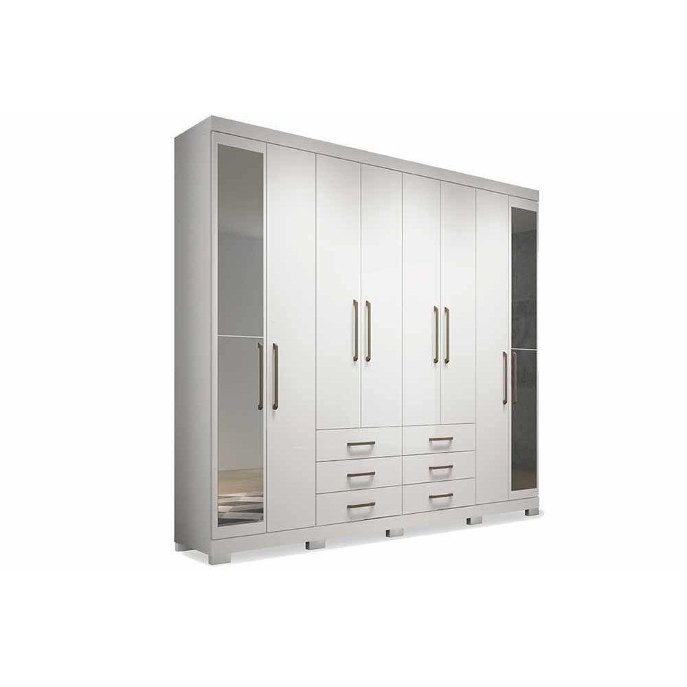 Guarda Roupa 8 Portas  e 6 Gavetas c/ Espelho e Pés Master 8.6 Branco - Santos Andirá - 1