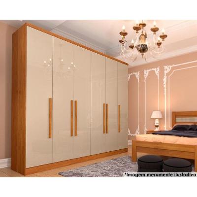 Guarda Roupa Casal Veneza 6 Portas de Bater 4 Gavetas Cinamomo-Off White Tcil Móveis